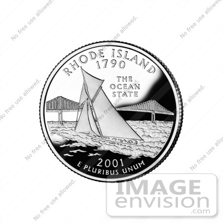 #13141 Picture of a Sailboat by Pell Bridge in Narragansett Bay on the Rhode Island State Quarter by JVPD