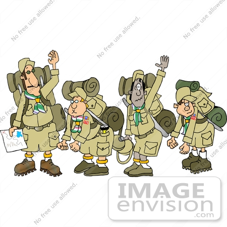#13330 Boyscout Troop With Camping Gear Clipart by DJArt
