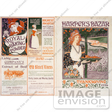 #13474 Picture of the Front and Back Covers of Harper’s Bazar Thanksgiving of 1894 Magazine by JVPD
