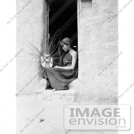 #13495 Picture of a Hopi Native American Woman Weaving a Basket by JVPD
