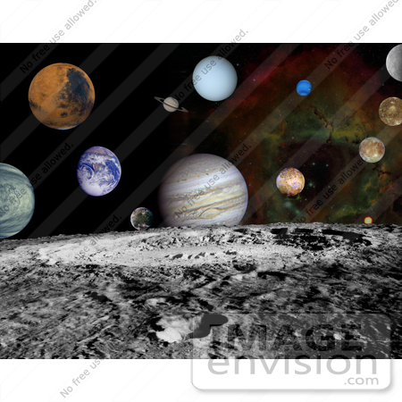 #1422 Stock Photo of the Planets of the Solar System With Craters of the Moon by JVPD