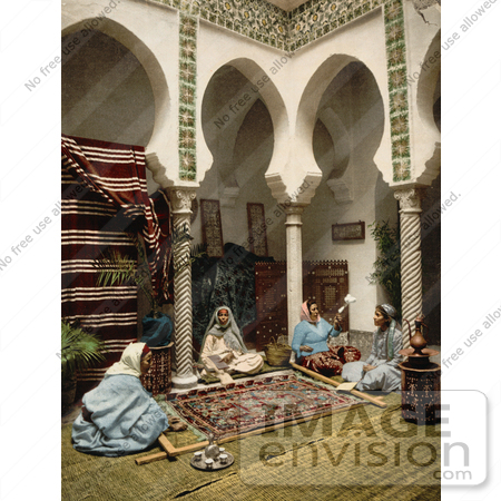 #14345 Picture of Moorish Women Making Carpets, Algeria by JVPD