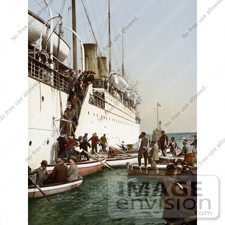 #14357 Picture of People Boarding on Smaller Boats, Leaving a Big Ship, Algeria by JVPD