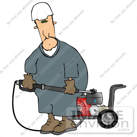 #14384 Middle Aged Caucasian Pressure Washer Man Clipart by DJArt