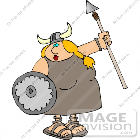 #14472 Blond Viking Woman With a Spear and Shield Clipart by DJArt