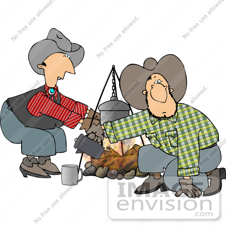 #14483 Cowboy Men Cooking at a Campfire Clipart by DJArt