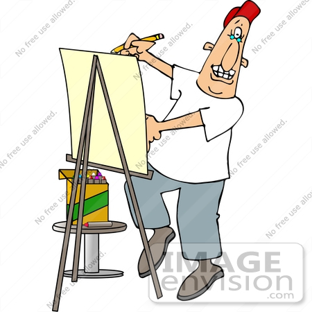 #14485 Caricature Artist Using an Easel and Crayons Clipart by DJArt