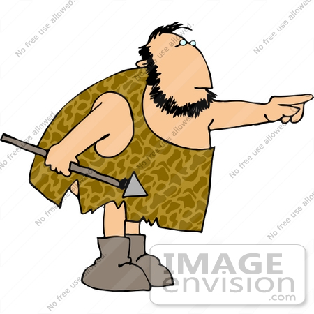 #14499 Caveman Holding a Spear and Pointing Clipart by DJArt