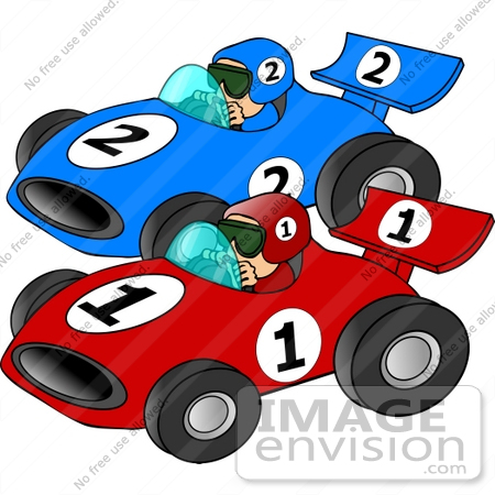 #14509 Two Men Racing Cars Clipart by DJArt