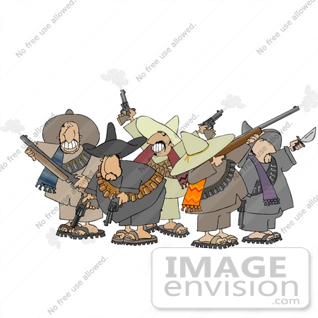 #14525 Group of Mexican Banditos With Weapons Clipart by DJArt