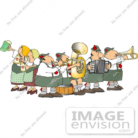 #14550 German Brass Band and Beer Maidens at Oktoberfest Clipart by DJArt
