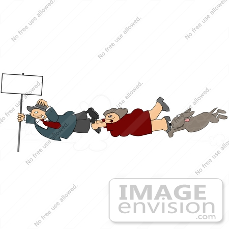#14555 Man, Woman and Dog Holding Onto a Pole in a Wind Storm Clipart by DJArt