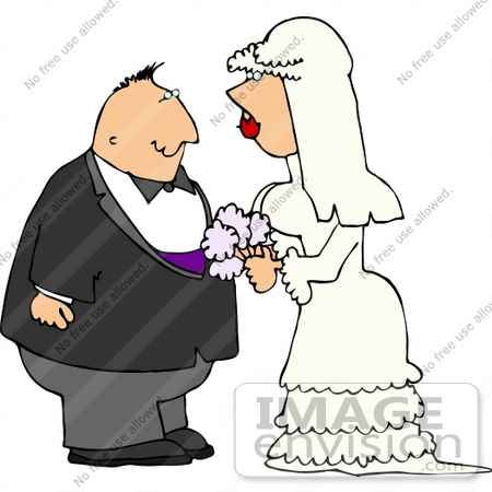 #14574 Caucasian Bride and Groom Couple Getting Married Clipart by DJArt