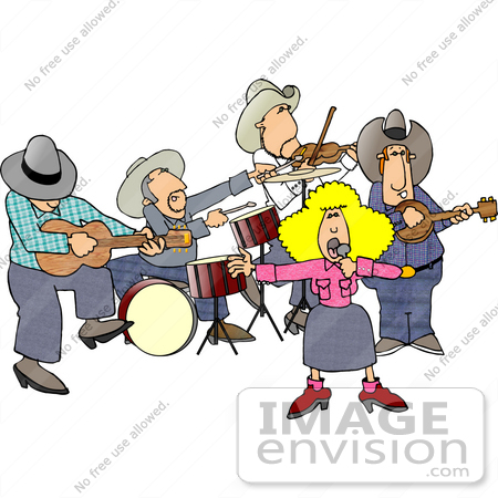 #14577 Country Music Band With a Singer, Guitarist, Drummer, Violinist, and Banjo Player Clipart by DJArt