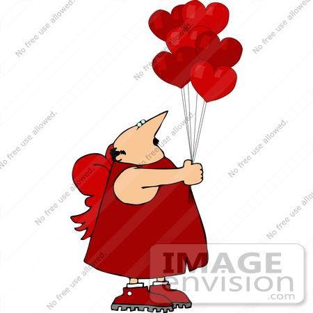 #14637 Middle Aged Caucasian Cupid Man Holding Heart Shaped Balloons Clipart by DJArt