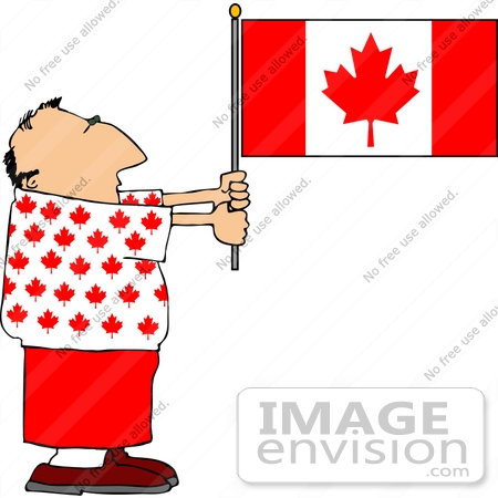 #14647 Middle Aged Caucasian Man Holding a Canadian Flag Clipart by DJArt