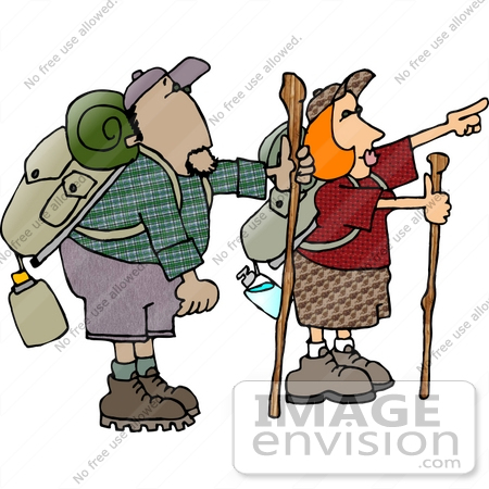 #14663 African American Man and Caucasian Woman Hiking Clipart by DJArt