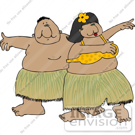 #14735 Two Hula Dancers Dancing Clipart by DJArt