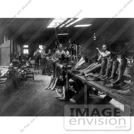 #1474 Photo of Men Making Prosthetic Legs in an Artificial Limb Shop, 1916 by JVPD