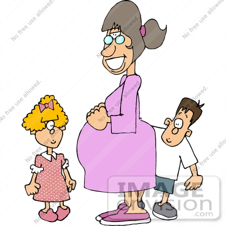 #14771 Pregnant Mother and Her Son and Daughter Clipart by DJArt
