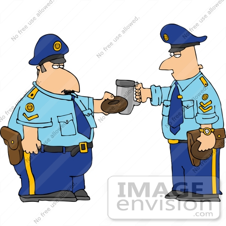 #14803 Caucasian Policemen Toasting With a Donut and Coffee Clipart by DJArt
