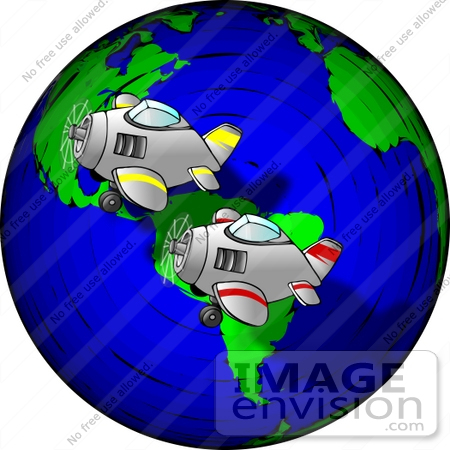 #14922 Airplanes Flying Over the Earth Clipart by DJArt