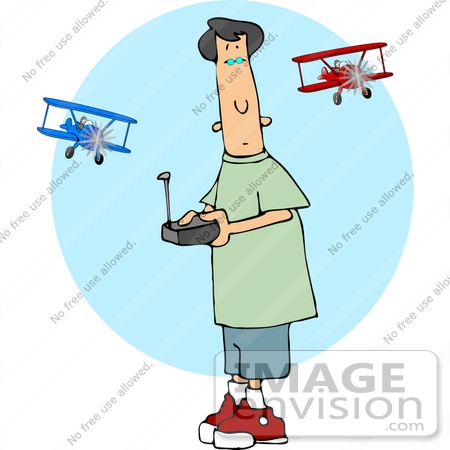 #14943 Boy Flying RC Airplanes Clipart by DJArt
