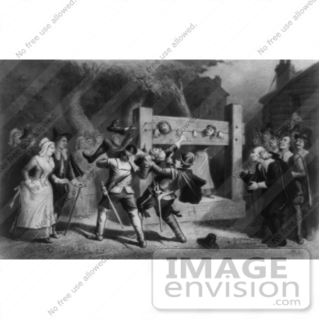 #1502 Stock Photo of People Locked in a Pillory While Awaiting Witch Trials by JVPD