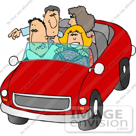 #15048 Two Caucasian Couples Riding in a Convertible Car Clipart by DJArt