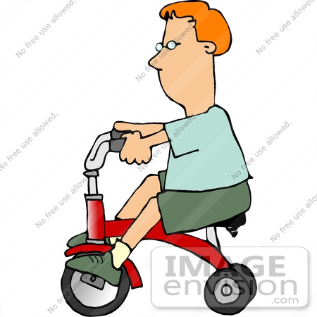 #15079 Caucasian Boy Riding a Red Trike Clipart by DJArt