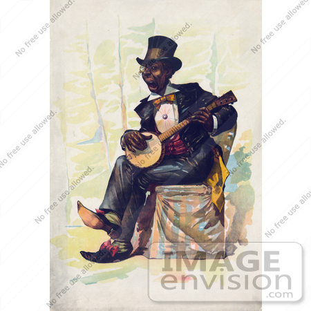 #16207 Picture of an African American Man Playing a Banjo by JVPD