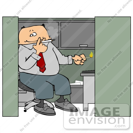 #16458 Male Employee Smoking a Cigarette in His Cubicle at Work Clipart by DJArt
