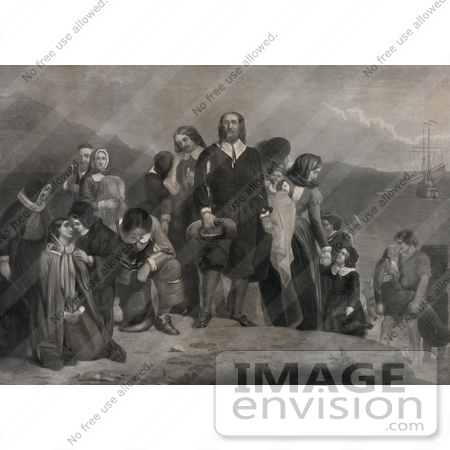 #16490 Picture of Pilgrims Landing in America in 1620 by JVPD