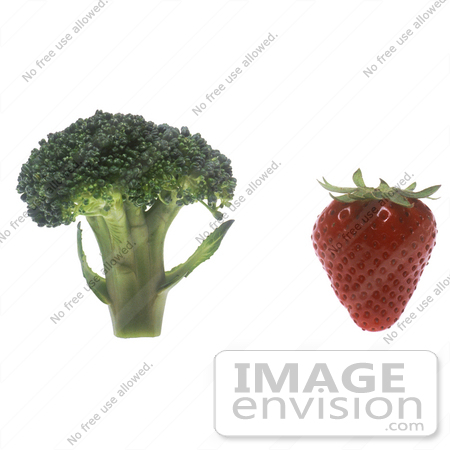 #16973 Picture of Fruit and Veggies, Broccoli and Strawberry Side by Side by JVPD