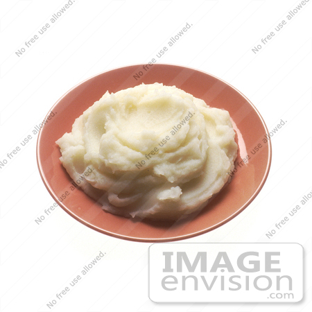 #17118 Picture of a Pile of Plain Mashed or Smashed Potatoes on a Pink Plate by JVPD