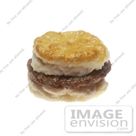 #17143 Picture of One Whole Sausage Breakfast Biscuit on a White Background by JVPD