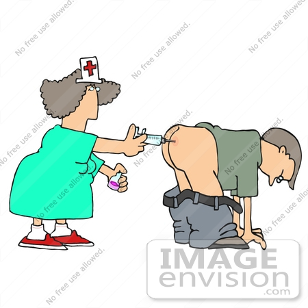 #17257 Nurse Woman Giving a Man a Subcutaneous Injection Vaccine With a Needle in His Butt Clipart by DJArt
