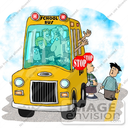 #17450 Shool Bus Driver Stopped With Kids Crossing the Street Clipart by DJArt