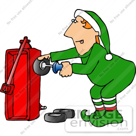 #17464 Santa’s Little Helper Elf Assembling a Red Wagon Clipart by DJArt