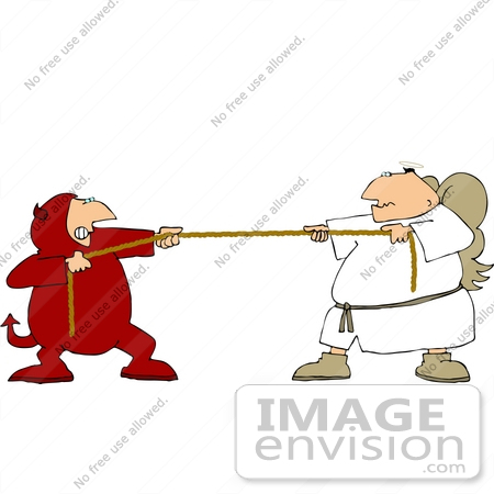 #17467 Angel and Devil Playing Tug of War, Good vs Evil Clipart by DJArt
