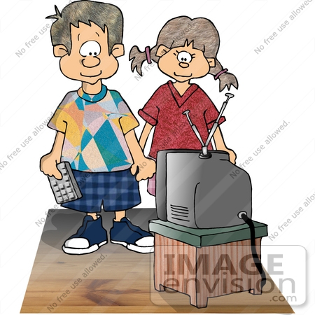 #17480 Boy and Girl Watching TV Clipart by DJArt