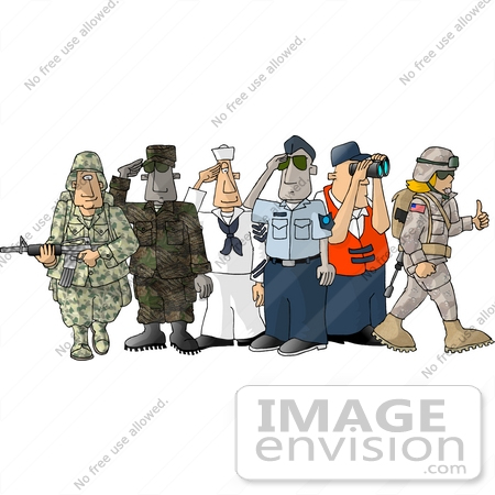 #17485 Men and Woman From Different Branches of the Military Clipart by DJArt