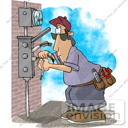 #17496 Electrician Man Working on an Electrical Box Clipart by DJArt