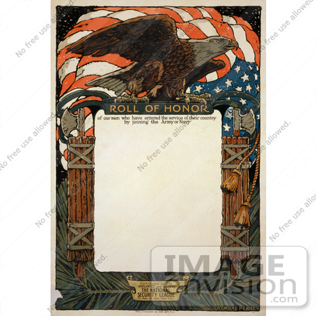 #1759 Stock Photography of an American Flag and Bald Eagle on a Blank Scroll For the Roll of Honor by JVPD