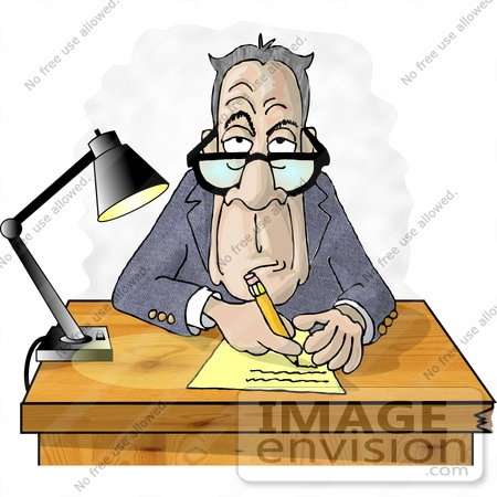 #17816 Old Manager Man Taking Notes During a Job Interview Clipart by DJArt