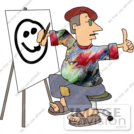 #17834 Artist Man Painting a Smiley Face and Giving the Thumbs up Clipart by DJArt