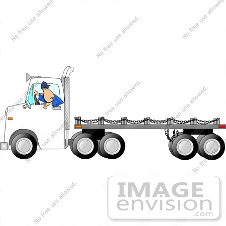 #17839 Man Driving a White Flatbed Truck in Reverse Clipart by DJArt