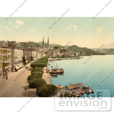 #17906 Picture of Boats and Buildings Along the Waterfront in Lucerne by JVPD