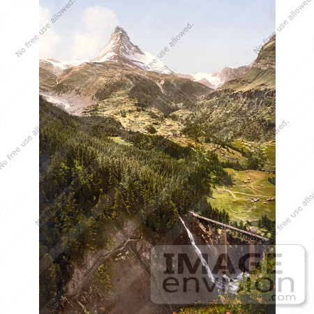 #17947 Picture of Findelenbach Bridge With Matterhorn Mountain, Valais, Switzerland by JVPD