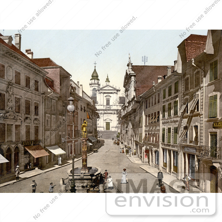 #18019 Picture of the Cathedral of St. Ursus and Saint Ursus Fountain, Solothurn, Hauptgasse, Switzerland by JVPD
